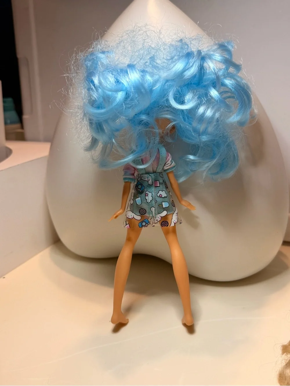 Mattel Doll with Bright Blue Hair and Pastel Dress